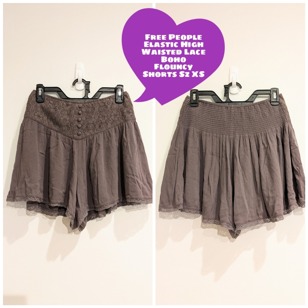 Free People Elastic High Waisted Lace Boho Flouncy Gray Shorts Sz XS